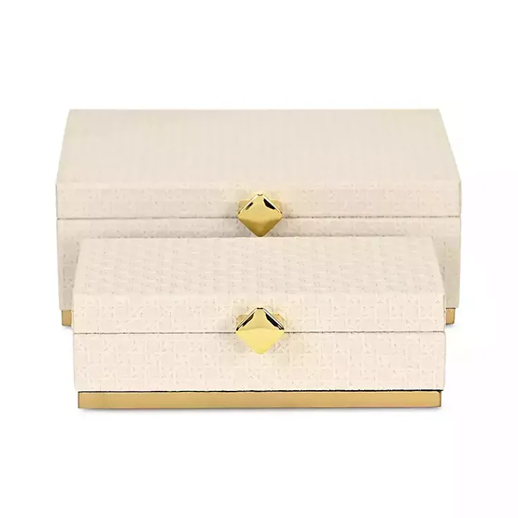 New White Vinyl Rattan Rectangular Boxes, Set of 2 Baskets & Boxes