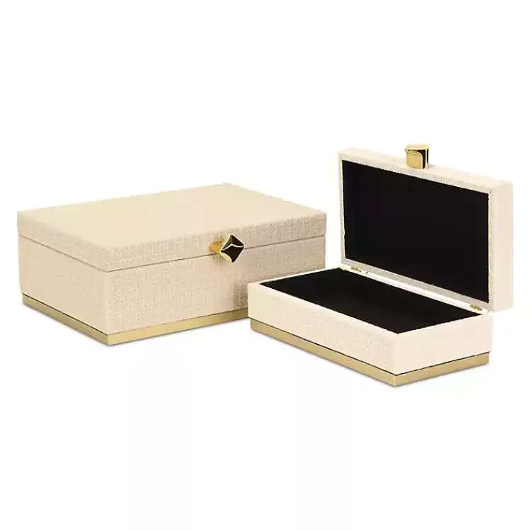 New White Vinyl Rattan Rectangular Boxes, Set of 2 Baskets & Boxes