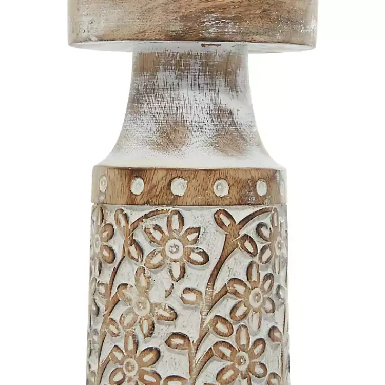 Online White Washed Floral Wood Candle Holders, Set of 3 Candle Holders