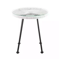 Kirklands Home Outdoor Tables|Wicker and Glass Top Outdoor Side Table White