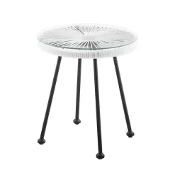 Kirklands Home Outdoor Tables|Wicker and Glass Top Outdoor Side Table White