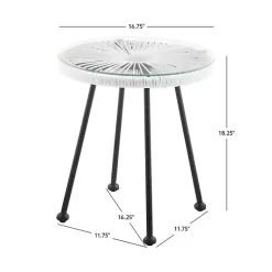 Kirklands Home Outdoor Tables|Wicker and Glass Top Outdoor Side Table White