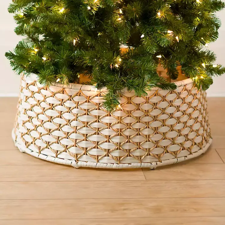 Online White Wicker Woven Christmas Tree Collar Christmas Tree Skirts & Collars