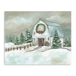 Outlet White Winter Barn Canvas Art Print, 20x16 in. Christmas Art & Wall Decor