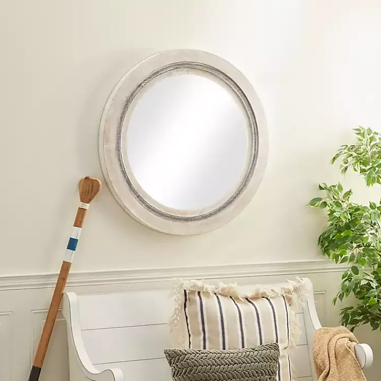 Kirklands Home Decorative Mirrors|White Wood Aislinn Wall Mirror