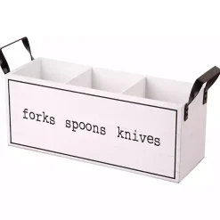 Kirklands Home Kitchen Storage|Wood and Black Metal Handles Utensil Caddy White