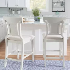 Kirklands Home Bar Stools & Counter Height Stools|Wood and Rattan Upholstered Counter Stool White