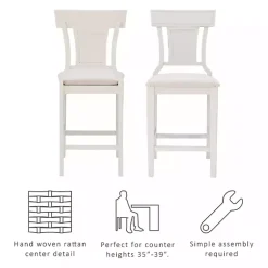 Kirklands Home Bar Stools & Counter Height Stools|Wood and Rattan Upholstered Counter Stool White