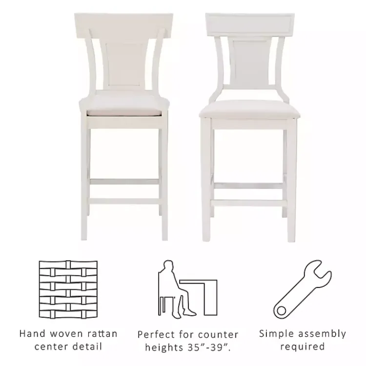 Kirklands Home Bar Stools & Counter Height Stools|Wood and Rattan Upholstered Counter Stool White