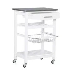 Kirklands Home Kitchen Islands & Bar Carts|Wood and Stainless Steel Kitchen Cart White