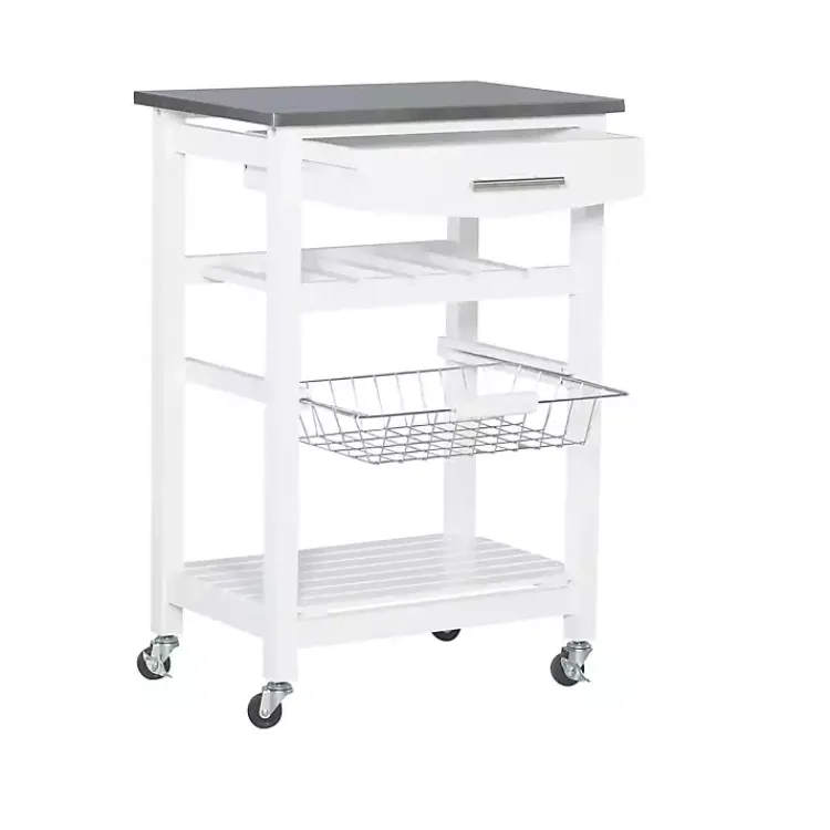 Kirklands Home Kitchen Islands & Bar Carts|Wood and Stainless Steel Kitchen Cart White