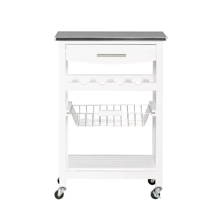Kirklands Home Kitchen Islands & Bar Carts|Wood and Stainless Steel Kitchen Cart White