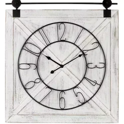 Kirklands Home Clocks|White Wood Barndoor Wall Clock