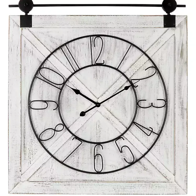 Kirklands Home Clocks|White Wood Barndoor Wall Clock