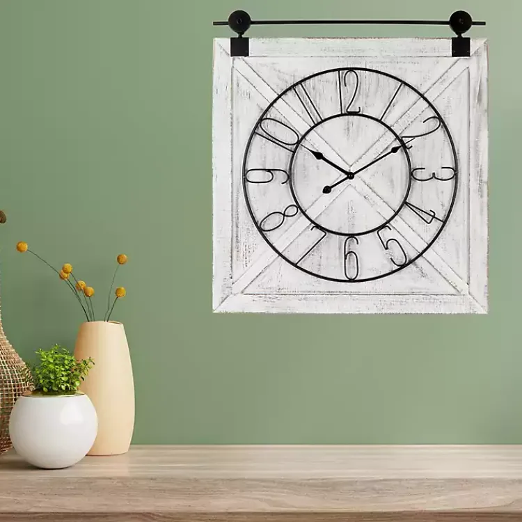 Kirklands Home Clocks|White Wood Barndoor Wall Clock