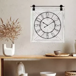 Kirklands Home Clocks|White Wood Barndoor Wall Clock