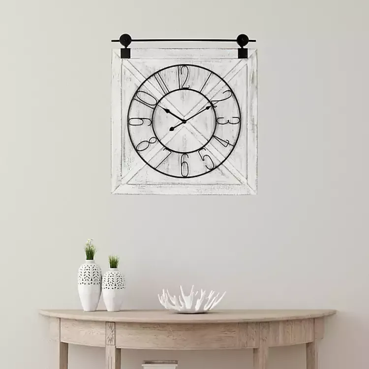 Kirklands Home Clocks|White Wood Barndoor Wall Clock