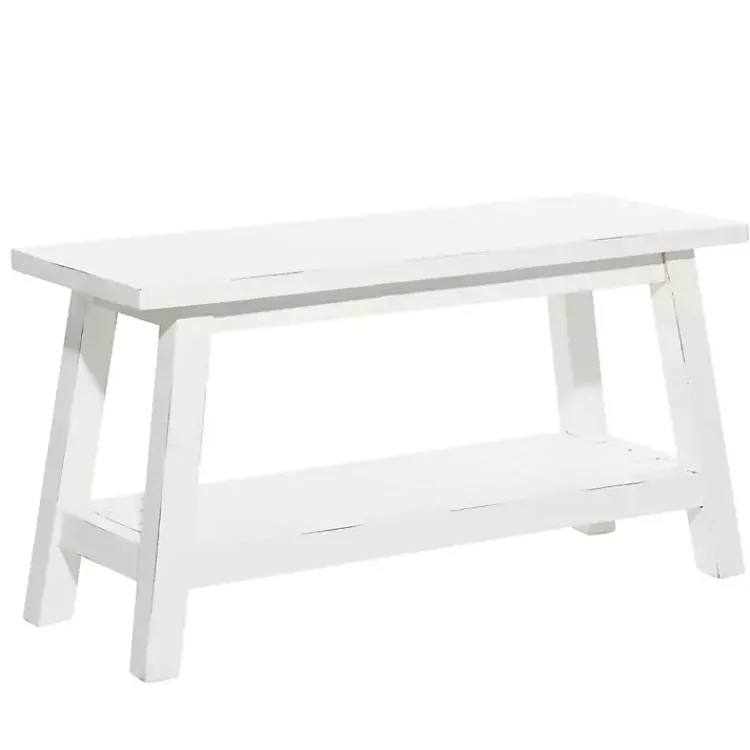 Kirklands Home Entryway Furniture|Wood Bench with Slatted Wood Base White