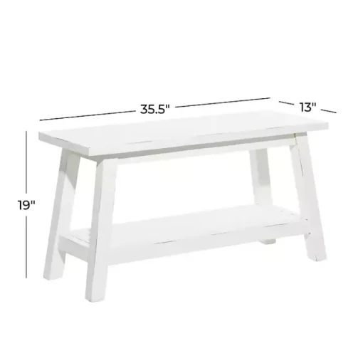 Kirklands Home Entryway Furniture|Wood Bench with Slatted Wood Base White