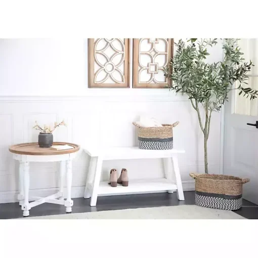 Kirklands Home Entryway Furniture|Wood Bench with Slatted Wood Base White