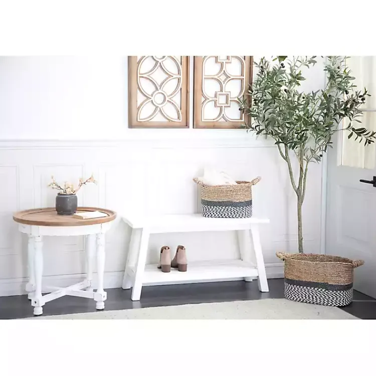 Kirklands Home Entryway Furniture|Wood Bench with Slatted Wood Base White