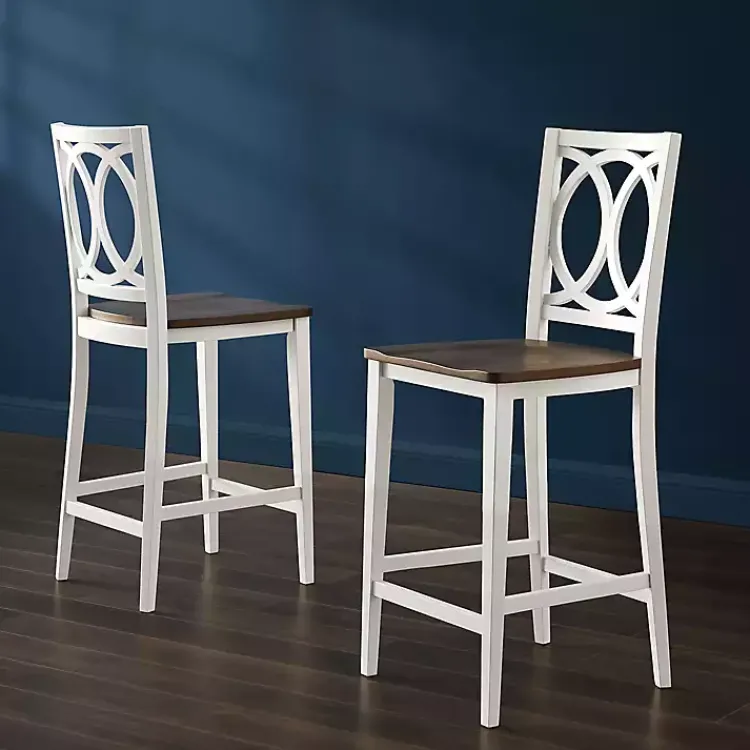 Kirklands Home Bar Stools & Counter Height Stools|White Wood Charlotte Counter Stools, Set of 2 Brown