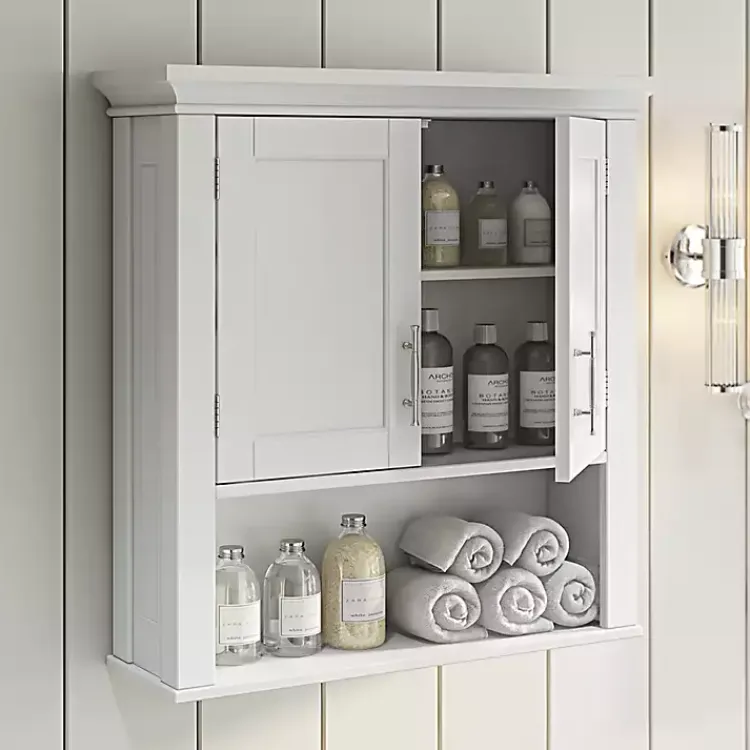 Kirklands Home Wall Storage|Wood 2-Door Open Shelf Wall Cabinet White