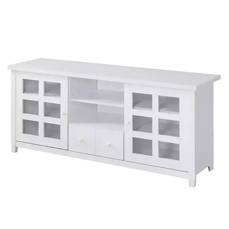 Kirklands Home Tv Stands & Media Consoles|Wood 2-Door Windowpane Media Cabinet White