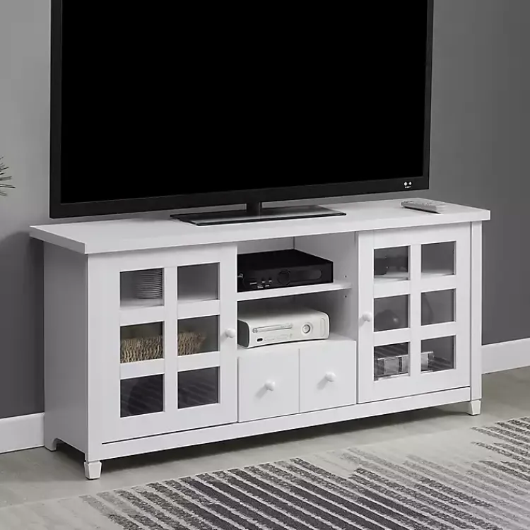 Kirklands Home Tv Stands & Media Consoles|Wood 2-Door Windowpane Media Cabinet White