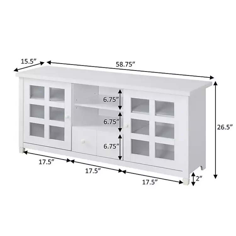 Kirklands Home Tv Stands & Media Consoles|Wood 2-Door Windowpane Media Cabinet White