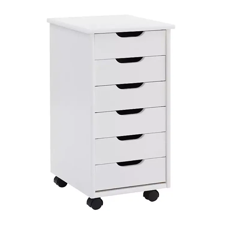 Kirklands Home Office Furniture|Wood 6-Drawer Cary Storage Cart White