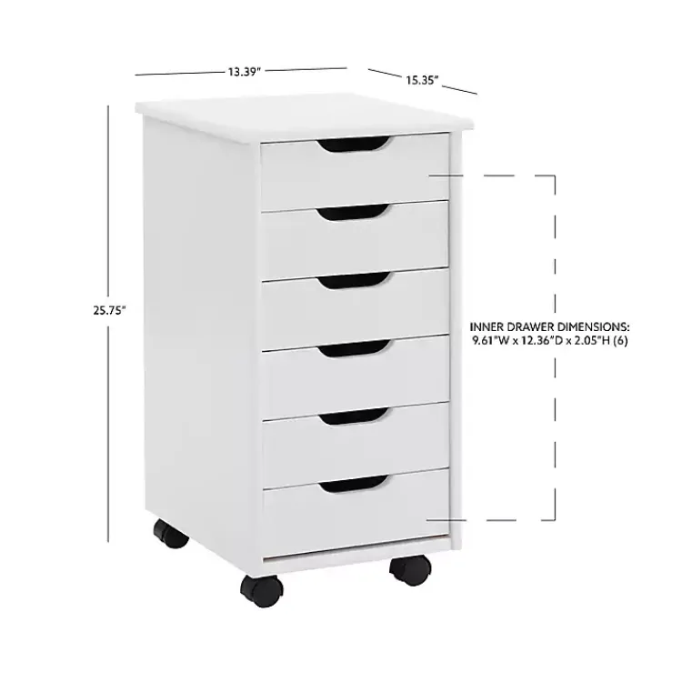 Kirklands Home Office Furniture|Wood 6-Drawer Cary Storage Cart White