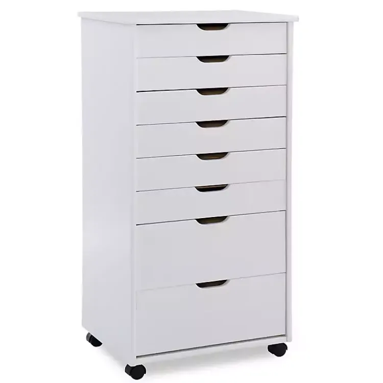 Kirklands Home Office Furniture|Wood 8-Drawer Cary Storage Cart White