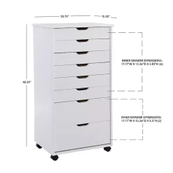 Kirklands Home Office Furniture|Wood 8-Drawer Cary Storage Cart White