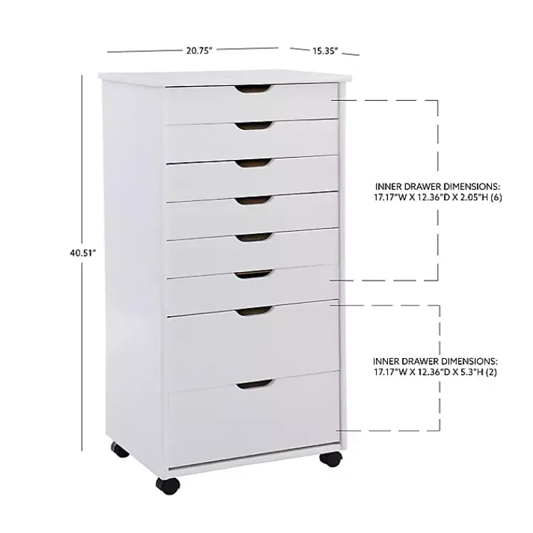 Kirklands Home Office Furniture|Wood 8-Drawer Cary Storage Cart White