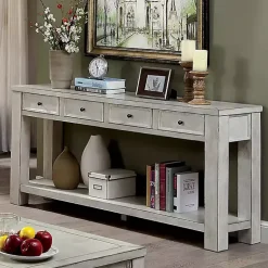 Kirklands Home Console Tables|Wood 4-Drawer Farmhouse Console Table White
