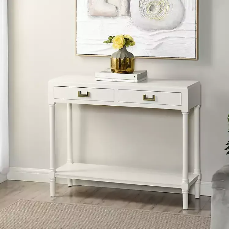 Kirklands Home Console Tables|Wood 2-Drawer Layla Console Table White