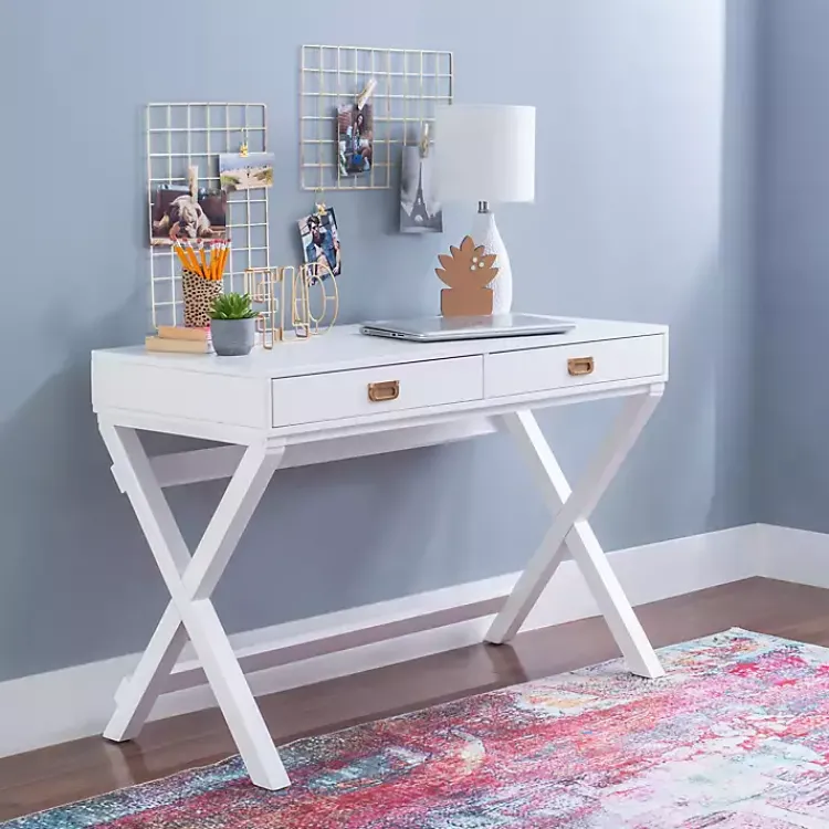 Kirklands Home Office Furniture|Wood 2-Drawer X-Frame Desk White