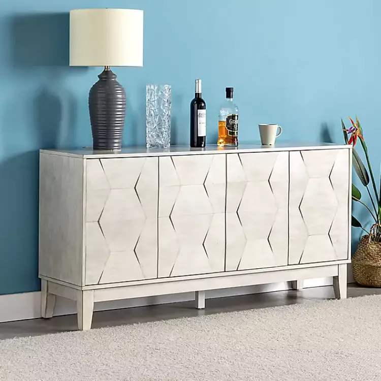 Kirklands Home Cabinets & Sideboards|Wood Geometric 4-Door Cabinet White