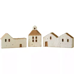 Clearance White Wood House Figurines, Set of 3 Statues & Figurines