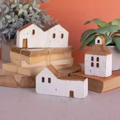 Clearance White Wood House Figurines, Set of 3 Statues & Figurines