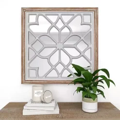 Kirklands Home Decorative Mirrors|White Wood Lattice Overlay Mirror