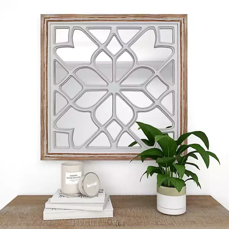 Kirklands Home Decorative Mirrors|White Wood Lattice Overlay Mirror