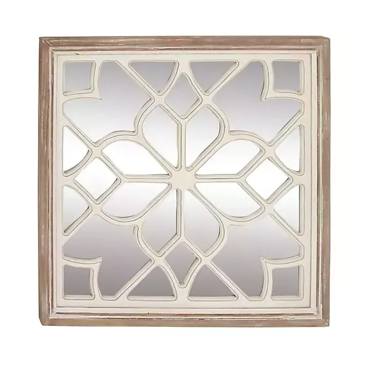 Kirklands Home Decorative Mirrors|White Wood Lattice Overlay Mirror