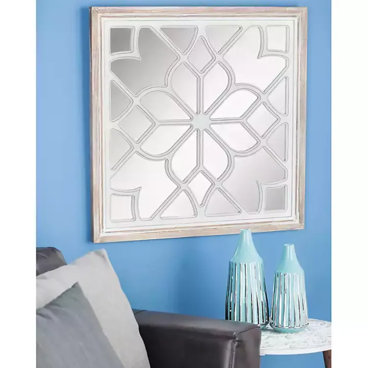 Kirklands Home Decorative Mirrors|White Wood Lattice Overlay Mirror