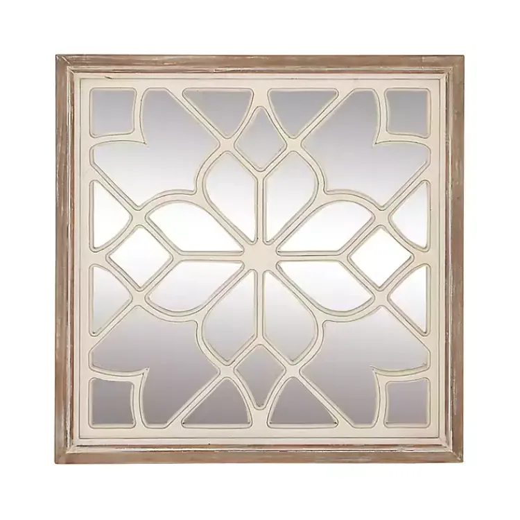 Kirklands Home Decorative Mirrors|White Wood Lattice Overlay Mirror