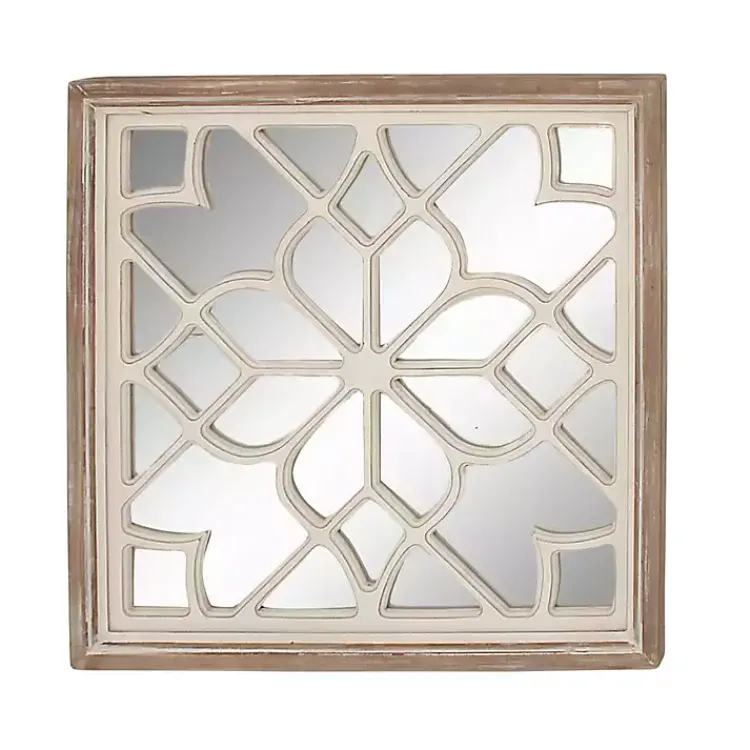 Kirklands Home Decorative Mirrors|White Wood Lattice Overlay Mirror