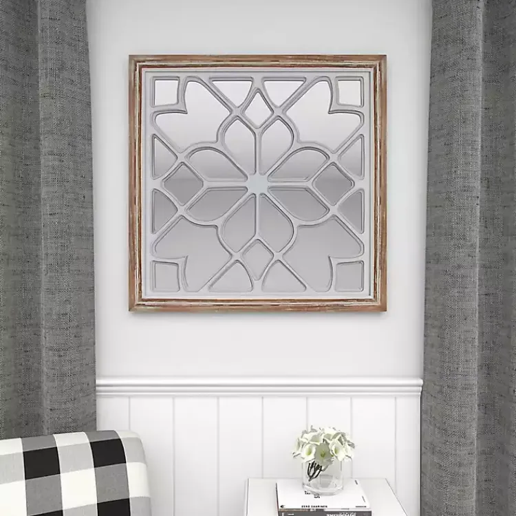 Kirklands Home Decorative Mirrors|White Wood Lattice Overlay Mirror
