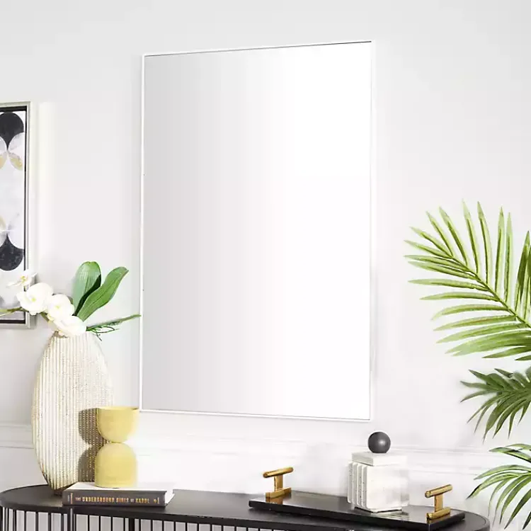 Kirklands Home Framed Mirrors|White Wood Rectangular Wall Mirror, 24x36 in.