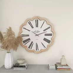 Kirklands Home Clocks|White Wood Scalloped Frame Wall Clock